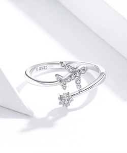 Anello Aperto a Forma di Aeroplano con Zirconi, Alla Moda, in Argento Sterling S925, Regolabile, Gioielli in Argento per Donne - Product Image 3
