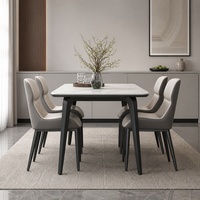 Ensemble de table à manger rectangulaire moderne en marbre avec chaises en cuir PU pour ferme, appartement, maison, hôtel, restaurant, salle à manger