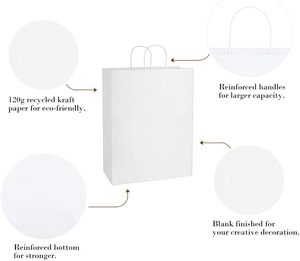 ถุงกระดาษคราฟท์ 13x7x17 ซม. สีขาว ถุงของขวัญ หูหิ้วกระดาษแบบบิด ขายส่ง จำนวนมาก สำหรับงานปาร์ตี้ ของชำร่วย ขายปลีก - Product Image 2