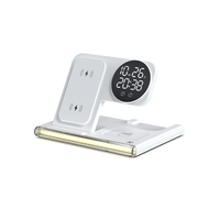 Chargeur sans fil portable pliable 3-en-1 avec horloge numérique intégrée, lumière d'ambiance, charge rapide 15W pour téléphone, montre, usage domestique