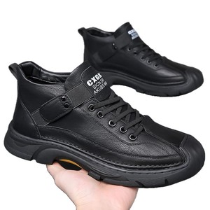 Bottes de randonnée en cuir pour hommes, bout rond, semelle extérieure en caoutchouc, semelle intermédiaire en EVA, amorties, chaussures de marche d'automne pour l'extérieur - Product Image 5