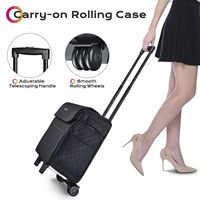 Valise de maquillage roulante OEM/ODM en tissu éponge diamanté avec séparateurs amovibles, poches latérales, légère, style trolley, grande capacité pour voyage