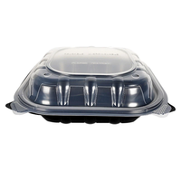 Conteneur réutilisable à base noire et couvercle ventilé transparent, résistant à la chaleur et compatible micro-ondes, avec ou sans 3 compartiments