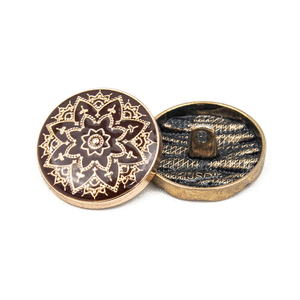 Round Metal Shank <b>Button</b> Blue Enamel Floral Embossed Vintage Style Decorative Clothing Accessory - Product Image 3