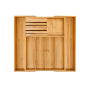Tiroir extensible en bambou organisateur couverts ustensiles couverts rangement avec porte-bloc de couteaux séparateurs réglables amovibles - Product Image 1