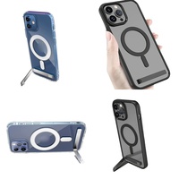 Casing Magnetik Tipis Anti Benturan dengan Penyangga untuk iPhone 11 12 13 14 15 16 Pro Max 17 Air Plus, Penutup Ponsel dengan Holder