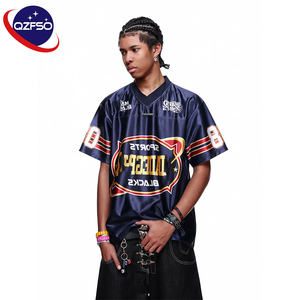 QZFSO High Quality Rap Matte Polyester V-Neck Oversized Custom Sublimated Football T-shirt Mesh Sport Soccer Jersey for Men - Product Image 1