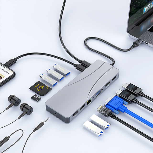 Usb Type C Hub Multiport Dock Station with 4k Hdmi Usb3.0 Rj45 Usb-c Type-c Pd Charging Adapter Laptop Docking Station Usb Hubs