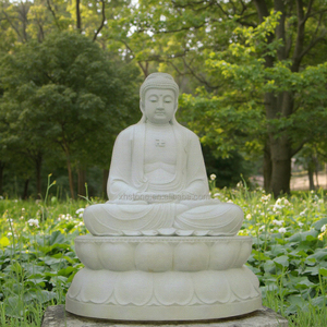 Estatua de Buda <span class=keywords><strong>Amitabha</strong></span> Orando, Tallada en Piedra Blanca, Grande, para Jardín o Exteriores, Escultura del Patriarca Budista Sakyamuni - Product Image 1