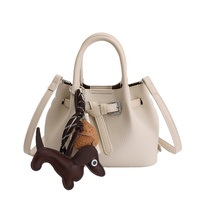 Tas Wanita Warna Solid 5 Warna Mini Fortune, Tas Selempang PU dengan Gantungan Anjing Lucu Gaya Vintage Eropa Amerika
