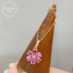 อาซูโอ ไฟน์ จิวเวลรี่ 18K ทองคำแท้สีเหลืองธรรมชาติ สร้อยคอดอกไม้ประดับไพลินสีชมพู ของขวัญหมั้น ของขวัญแต่งงาน ของขวัญวันเกิดผู้หญิง ของขวัญทุกวัน - Product Image 1