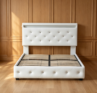 Lit élégant capitonné réglable avec tiroirs de rangement sous le lit, revêtement en cuir blanc, structure métallique, mobilier de chambre, sans sommier