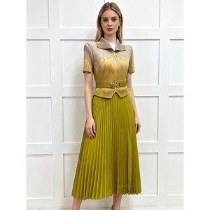 Abito lungo plissettato con colletto <span class=keywords><strong>Peter</strong></span> Pan da donna, vestito a trapezio stampato a vita alta - Product Image 4