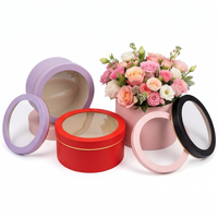Boîte cadeau cylindrique ronde de luxe pour fleurs avec couvercle à fenêtre en PVC, boîte en papier rigide personnalisée pour l'emballage de bouquets de fleuristes
