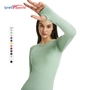 T-Shirt da palestra da <span class=keywords><strong>donna</strong></span> Slim Fit Running Fitness Yoga maglietta a maniche lunghe di alta qualità senza cuciture - Product Image 3