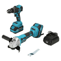 Kit d'outils électriques à batterie au lithium sans balais 21V avec marteau électrique, meuleuse d'angle, clé électrique, perceuse - Boîte rigide