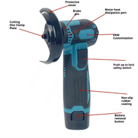 Mini-meuleuse d'angle électrique sans fil 12V portable, sans balais, avec déclencheur, pour bricolage domestique, machine de découpe de 3 pouces, batterie au lithium rechargeable