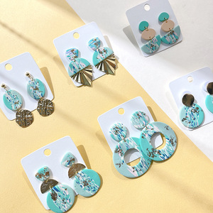 Đi Đảng Cổ Điển Vàng Lá Ánh Sáng Màu Xanh Lá Cây Polymer Đất Sét Drop Dangle Bông Tai Phóng Đại Hình Hình Hình Quạt Stud Bông Tai Phụ Nữ - Product Image 2