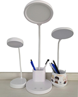 Lampe de bureau LED à col de cygne avec commande tactile, moderne, en ABS, 3 modes de couleur, intensité variable en continu, flexible à 360°, support pour stylo et téléphone