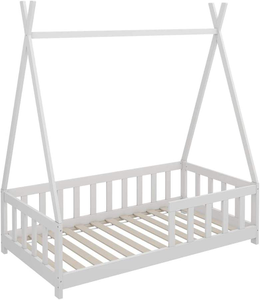 <span class=keywords><strong>Letto</strong></span> Moderno Bianco per Bambini Misura Completa 80 X 160 cm in Legno Massello con <span class=keywords><strong>Protezione</strong></span> Anticaduta - Product Image 2