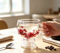 Mug en verre borosilicate à double paroi avec poignée intégrée, fleurs séchées de gypsophile rouges préservées, compatible lave-vaisselle, 160 ml, esthétique