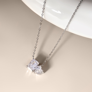 Collar con Colgante de Corazón de Moda para Mujer, Chapado en Rodio con Circonita Cúbica, Ideal para Regalo - Product Image 3