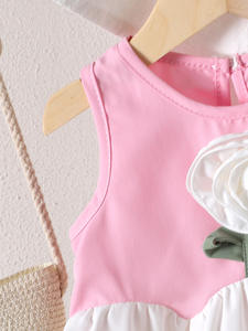 2025 da bambina senza maniche camicia rosa fiori bianchi + Bloomers 2 pezzi Set carino - Product Image 4