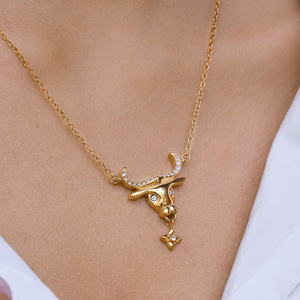 Collier pendentif étoile tête de taureau en or avec strass, design du zodiaque animal, bijoux cadeau pour femmes - Product Image 2