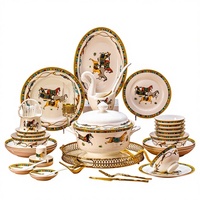 Service de vaisselle Jingdezhen en porcelaine fine, résistant aux micro-ondes, style rétro, thème Année du Cheval, pour la maison, cadeau, comprenant bols et assiettes