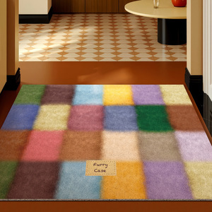 พรมเช็ดเท้าขนฟูแบบเย็บต่อกัน รูปทรงสี่เหลี่ยมผืนผ้า กันลื่น ผ้าไหมแบบวงกลม สำหรับทางเข้าบ้าน ห้องนอน ห้องครัว ห้องน้ำ ระเบียง - Product Image 1