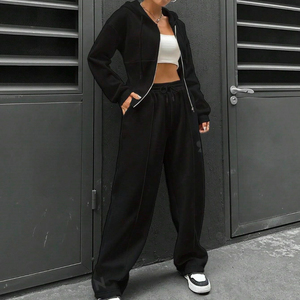 Custom Print logo New Style High Quality Mist <b>Cropped</b> <b>Zip</b> <b>up</b> Hoodie and Casual Gym Sweatpants 2 Pieces Set Tracksuit for Women - Product Image 3