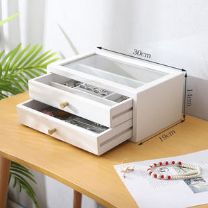 Elegante organizador de joyas Vintage de 2 capas de madera de Paulownia maciza con asas de bronce, caja de almacenamiento superior de vidrio, barniz de aceite de nuez - Product Image 3