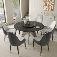 Voxhome Ensemble table et chaise de salle à manger ronde moderne pouvant être tournée en métal noir avec plateau en marbre pour meubles de maison