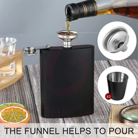 Ensemble Cadeau Flasque Personnalisable de 8oz Nouvelle Boîte Noire Emballée Entonnoir à Grain de Bois Étanche 4 Tasses Entonnoir en Métal Flacon de Poche de 8oz