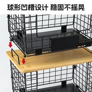 Étagère de rangement double couche grande capacité pour buanderie avec plateau en bois et structure métallique, design pliable - Product Image 3