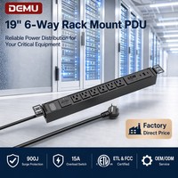 PDU en aluminium pour montage en rack 19 pouces 1U, 6 prises US, ports de charge USB-C 65W, protection contre les surtensions 900J pour la distribution d'alimentation