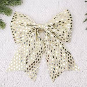 Nœuds de Noël en sequins dorés 20 cm faits main, modernes, en tissu à pois scintillants, pour décorations suspendues d'arbre de Noël, couronnes et cadeaux - Product Image 1