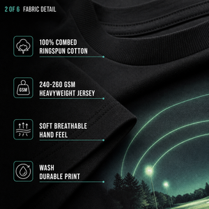 T-shirt da golf da <span class=keywords><strong>uomo</strong></span> OEM ODM Night Range Lights in jersey di cotone 240G con grafica luminosa per campi da golf, ideale per marchi di driving range - Product Image 2