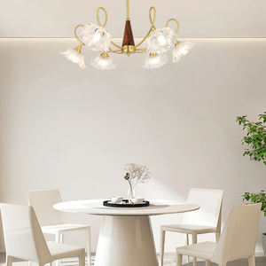 Lámpara de Araña Nórdica de Mediados de Siglo, para Sala de Estar o Comedor, de Latón, Vidrio y Nogal, LED, de Alta Calidad, Nuevo Diseño, Ercole - Product Image 2