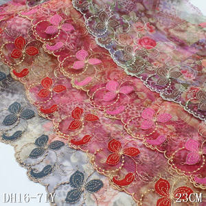 새로운 디자인 프랑스어 다채로운 꽃 자수 레이스 트림 23cm 얇은 인쇄 Tulle 패브릭 브래지어 - Product Image 1