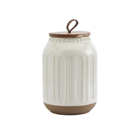 Tarro de almacenamiento de bote de té y café de cerámica pequeño con tapa de bambú, contenedor rectangular y mantequilla de cerámica blanca