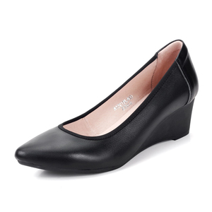 Scarpe da Lavoro in Vera Pelle per <span class=keywords><strong>Donna</strong></span>, Primaverili, Nere, con Suola Morbida, Tacco a Zeppa, Punta Affusolata, Chiusura Slip-on, 5-8cm, Professionali - Product Image 4