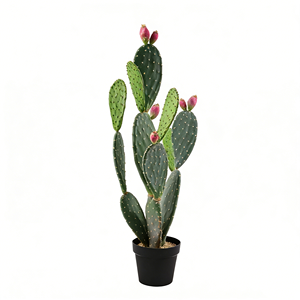 Plante artificielle <span class=keywords><strong>en</strong></span> <span class=keywords><strong>pot</strong></span> réaliste de type cactus, style figue de Barbarie avec des boutons roses, idéale pour la verdure de la maison, du bureau, des accents d'intérieur - Product Image 4