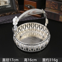 Plateau décoratif ovale classique en argent allemand à 5 pièces avec poignée sculptée à la main, plateau à fruits en alliage écologique de luxe pour les fêtes