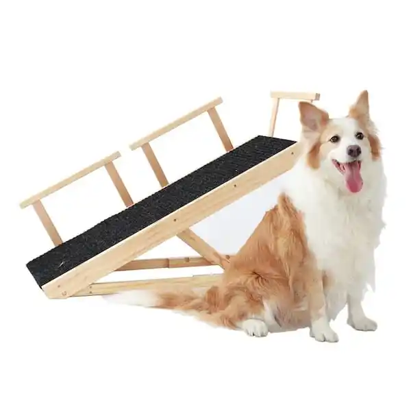 Rampa para perros plegable de altura ajustable, rampa portátil de madera para perros y gatos con rieles laterales de seguridad, paso para perros