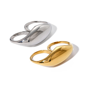 Bijoux fantaisie Chubby lisse Double bague en or 18 carats en acier inoxydable géométrique titane bague en acier inoxydable pour les femmes - Product Image 1