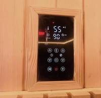 Poêle de sauna extérieur en bois de pruche massif, alimenté par prise 110/220-240/380V, garantie 1 an, design graphique postmoderne imprimé au laser
