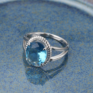 Bague ovale en argent Sterling 925 avec bords en pierre précieuse, pierre naturelle, simple, bleu, lac - Product Image 3