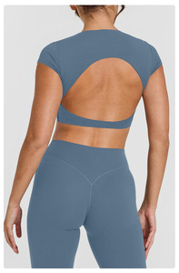 Nuovo Set Yoga da <span class=keywords><strong>Donna</strong></span>, Tuta Sportiva con Top Corto a Maniche Corte e Leggings, Asciugatura Rapida, Abbigliamento Sportivo per <span class=keywords><strong>Fitness</strong></span> e Corsa - Product Image 5