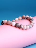 Gelang manik-manik batu Jasper Zebra merah muda 8mm, gelang hadiah liburan persahabatan pita elastis cinta untuk pria dan wanita